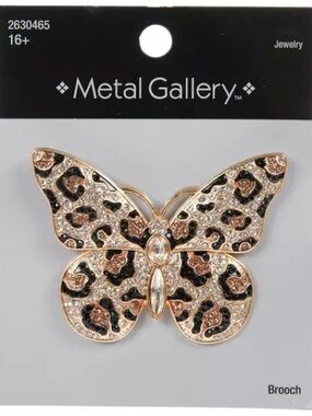 New Metal Gallery Leopard Print Rhinestone Butterfly Brooch